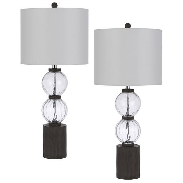 Elegant 150W 3-Way Mystic Glass & Resin Table Lamp - Set of 2