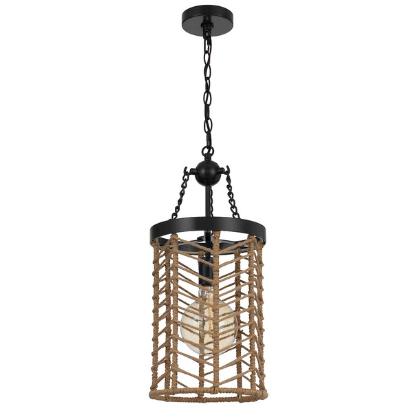 Lillington 60W Metal Pendant Light With Burlap Roped Cage - Distinctive Lighting for Your Space