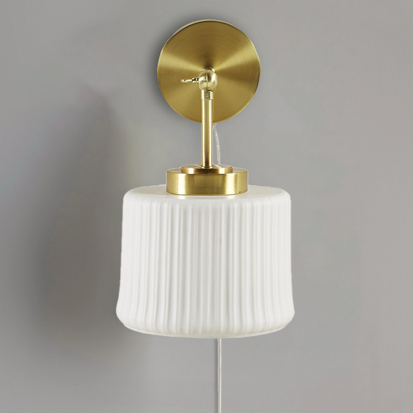 Luminex White Ceramic Wall Sconce with Adjustable Swing Arm in Gold and White