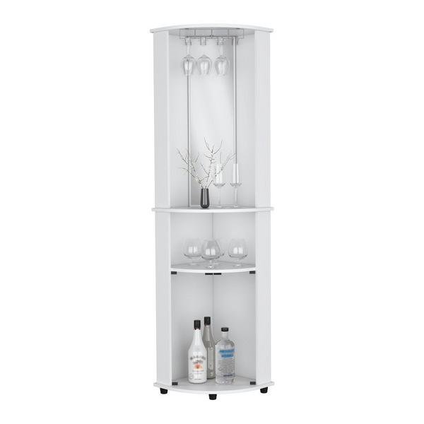 Stylish Corner Bar Cabinet with Wine Glass Rack & Lower Cabinet, White - Modern Home Bar Solution