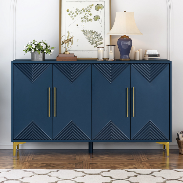 Elegant Four-Door Cabinet with Two-Tone Triangular Pattern - Perfect for Entryway, Hallway, Living Room