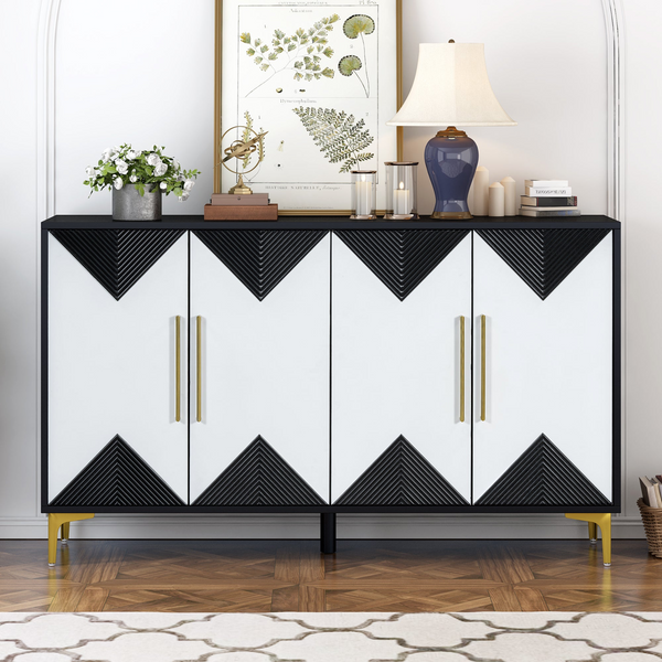 Chic Four-Door Cabinet with Two-Tone Triangular Pattern – Perfect for Entryway, Hallway, and Living Room