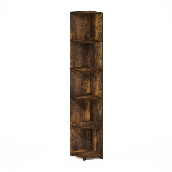 5-Tier Corner Shelf Bookcase, Stylish Amber Pine Bookshelf for Space Optimization