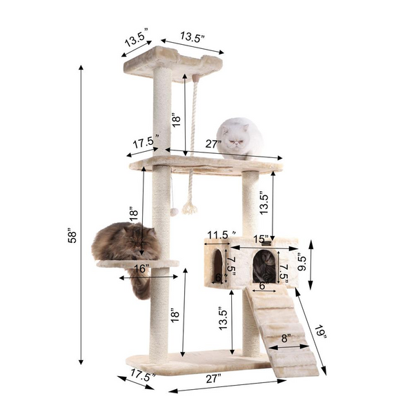 Armarkat Natural Sisal Real Wood Scratching Cat Tree - 58" Height, Beige