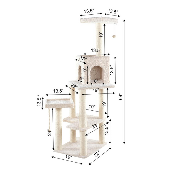 Armarkat Real Wood Cat Tower, Ultra thick Faux Fur Covered Cat Condo House, Beige