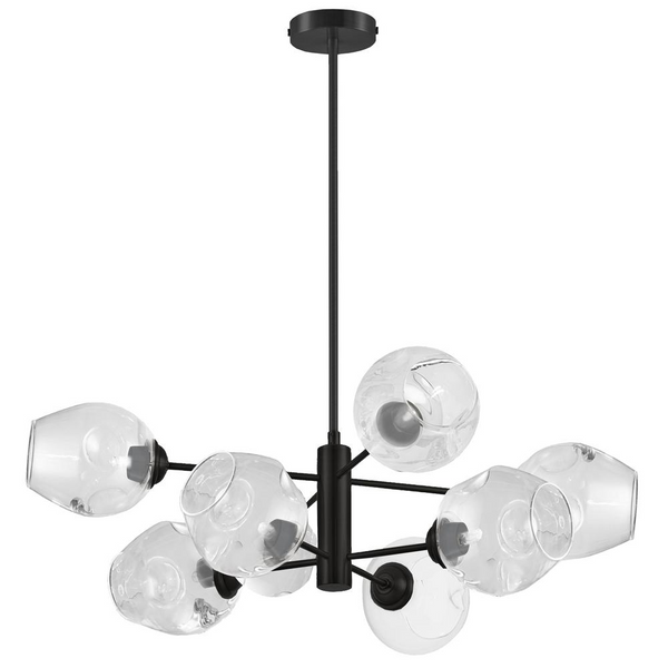 Luxurious 8-Light Chandelier with Clear Glass Globes - Modern Black Metal Design