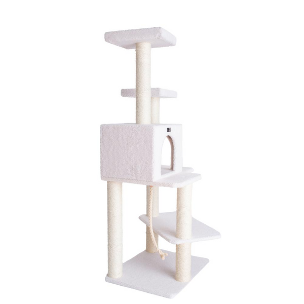 Armarkat Ivory 57" High Real Wood Cat Tree, Fleece Covered Cat Climber | Easy Assembly | Durable Sisal Scratching Posts