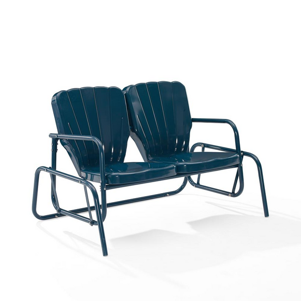 Ridgeland Outdoor Metal Loveseat Glider - Navy Gloss | Retro Patio Furniture