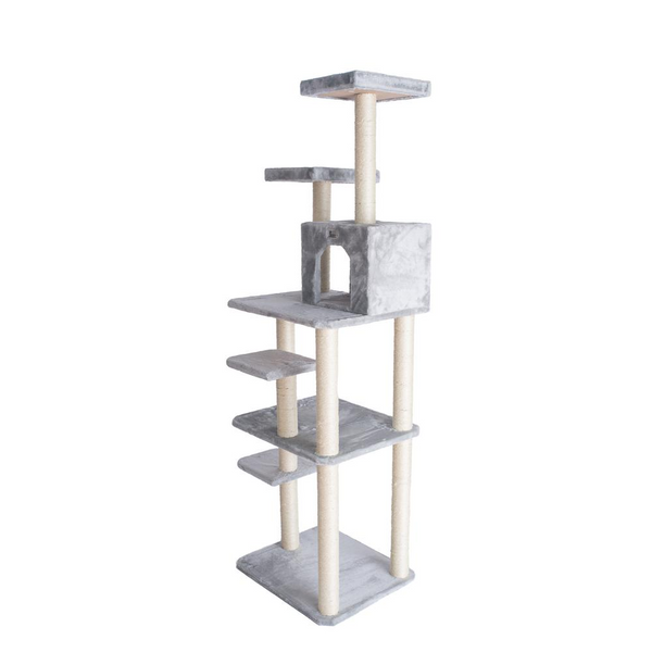 GleePet 74-Inch Real Wood Cat Tree with Seven Levels, Silver Gray - Perfect Multi-Level Cat Playhouse