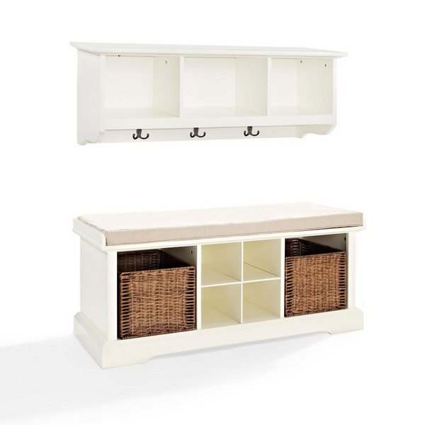 Brennan 2Pc Entryway Set White/Tan - Stylish Bench & Shelf for Organized Entryway