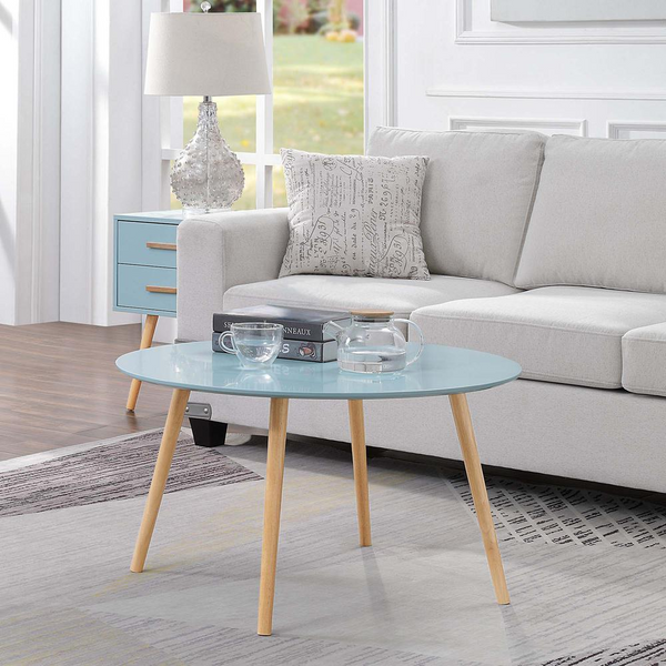 Oslo Round Coffee Table, Sea Foam - Minimalistic Mid-Century Design | Convenience Concepts