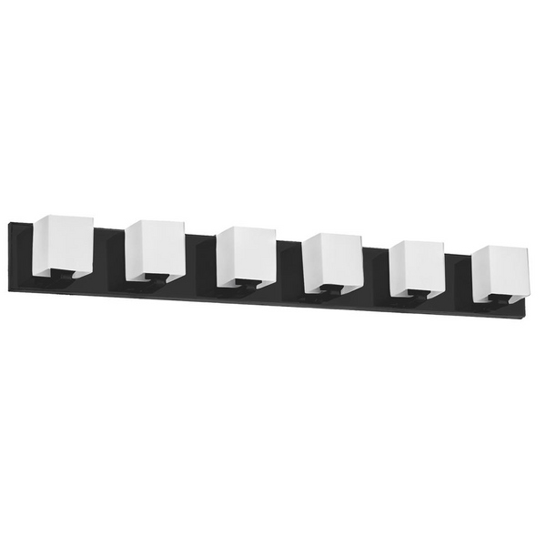 Modern 6-Light Halogen Vanity Light, Matte Black with White Glass - Verona Collection