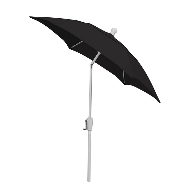 7.5' Hex Home Patio Tilt Umbrella 6 Rib Crank White with Black Spun Acrylic Canopy