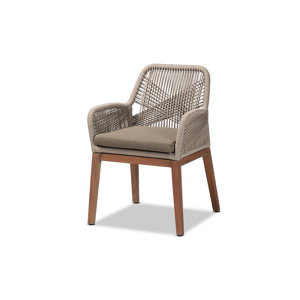 Jennifer Mid-Century Transitional Grey Woven Rope Mahogany Dining Arm Chair