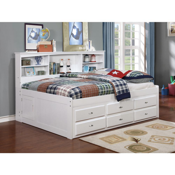 Solid Pine Full Bookcase Daybed with 6 Drawers in Casual White