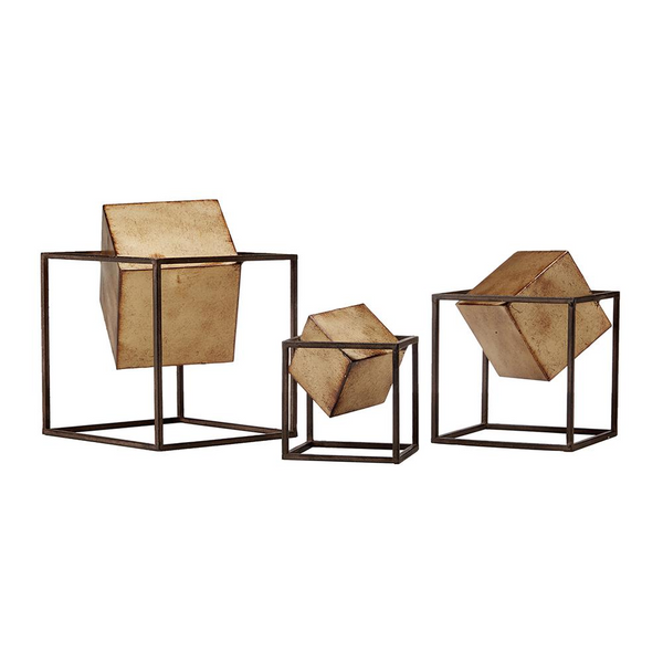 Madison Park Gold Cube Decor Set of 3 - Stylish Metal Home Accent