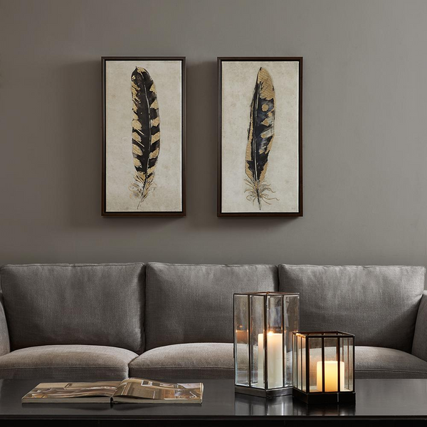 Gilded Feathers Gold Foil 2-piece Canvas Wall Art Set | Stunning Home Decor