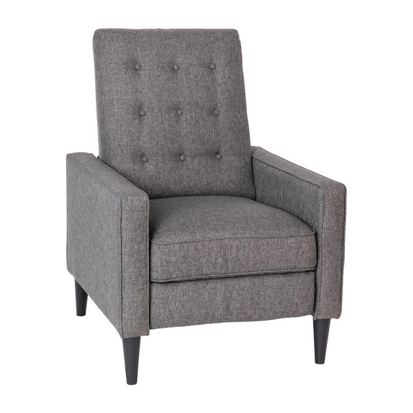 Fabric Upholstered Button Tufted Pushback Recliner in Gray for Residential Use | Modern Design