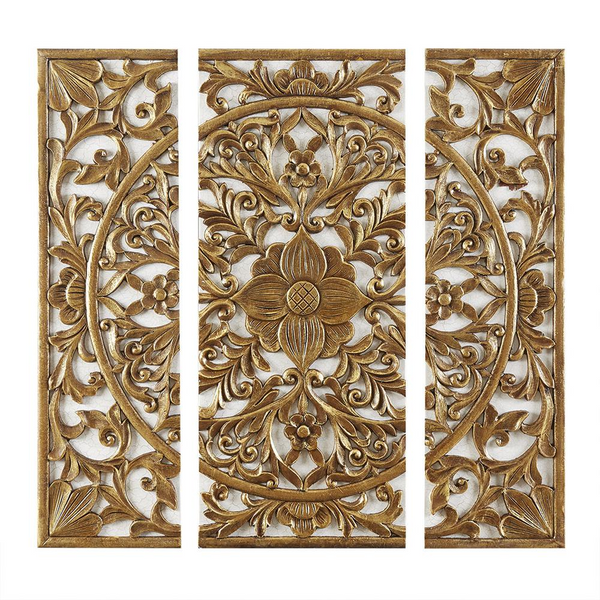 Madison Park Gold Medallion Triptych 3-piece Dimensional Resin Canvas Wall Art Set