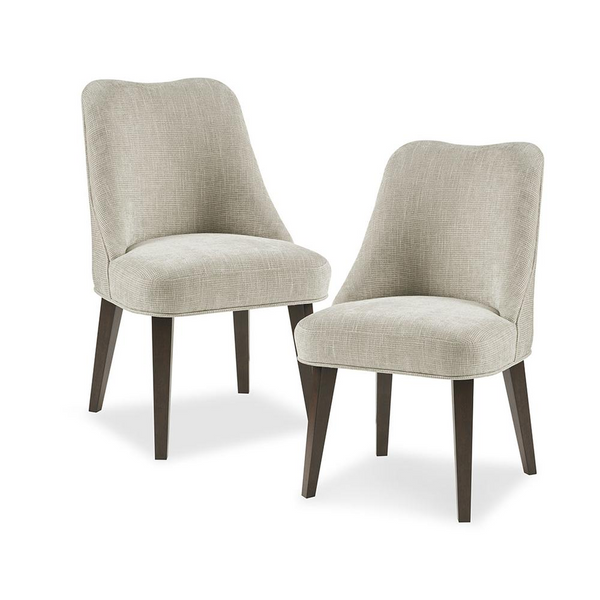 Modern Dining Chair Set of 2 - Beige Upholstery with Solid Wood Legs