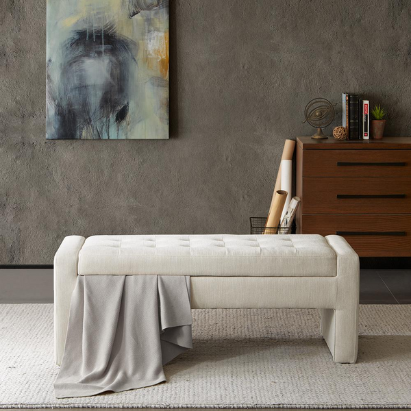 Gillian Storage Bench - Upholstered, Button-tufted, High Density Foam, Interior Storage, Fully Assembled