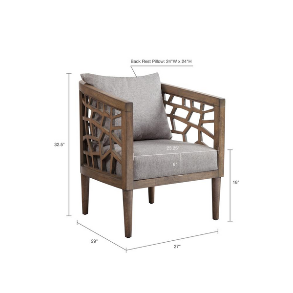 INK+IVY Crackle Mid-Century Modern Accent Chair, Natural Carmel Oak Finish, Light Grey Upholstery