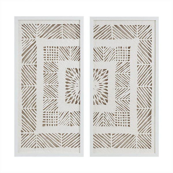 Framed Geometric Rice Paper Panel 2-piece Shadowbox Wall Decor Set