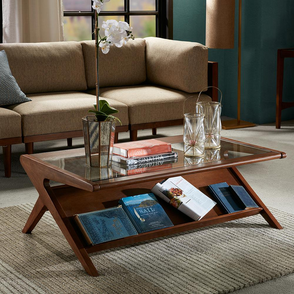 Mid-Century Modern Coffee Table with Tempered Glass Top - INK+IVY Rocket