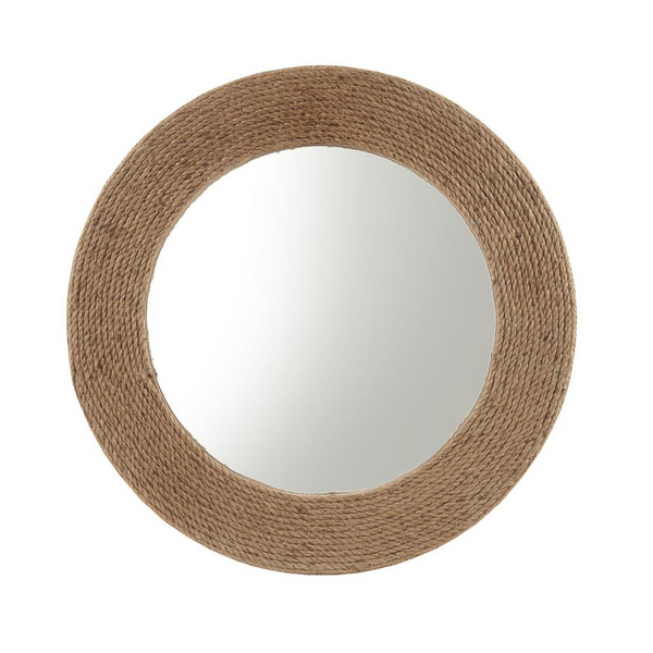 WOOD WALL MIRROR - Round Jute Rope Construction - Coastal Look