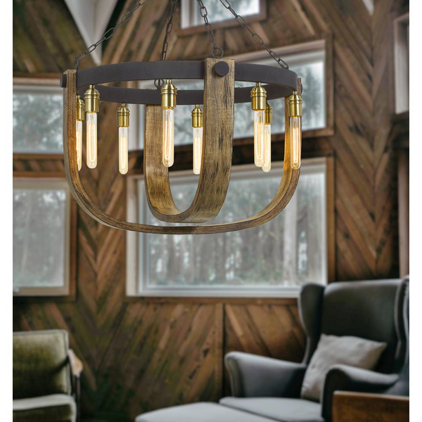 Apulia Metal/Wood Chandelier - Distressed Wood Finish, Edison Bulbs Not Included