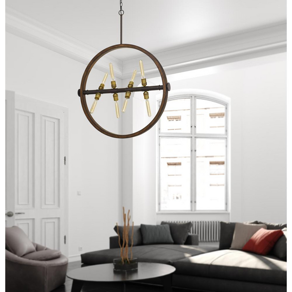 60W X 8 Teramo Wood/Metal Chandelier With Glass Shade