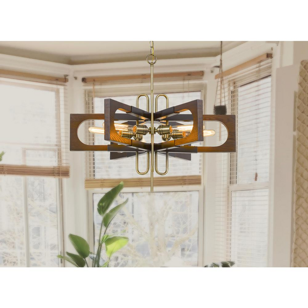 60W X 6 Sneek Metal/Wood Chandelier - Elegant Lighting for Your Space