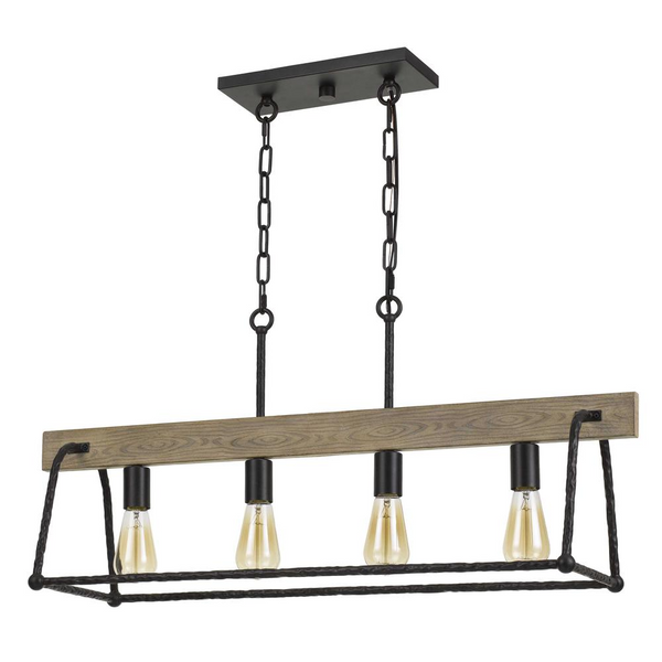 Lockport Hang Forged Metal/Wood Island Chandelier