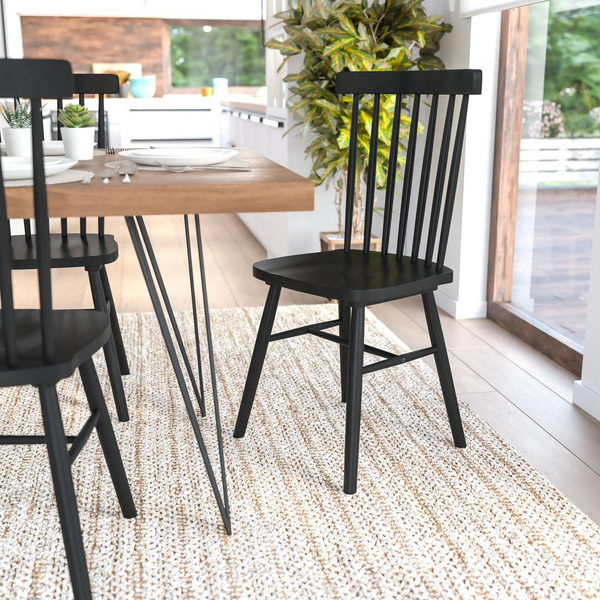 Set of 2 Windsor Dining Chairs | Solid Wood | Armless Design | Black Finish