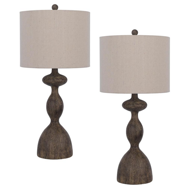 150W 3 Way Nampa Resin Table Lamp Set with Hardback Linen Shade - Sold as Pairs