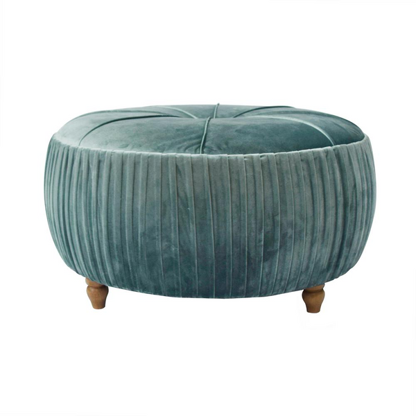 Helena Velvet Round Ottoman - Elegant Upholstery with Natural Wood Legs