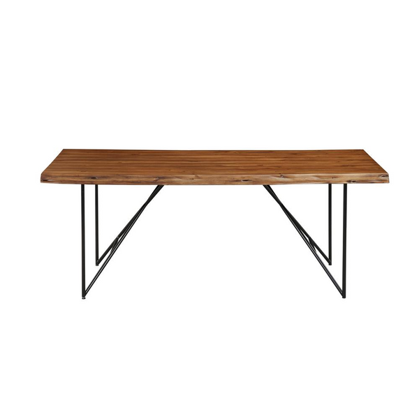 Live Edge Solid Wood Dining Table, Light Walnut - Rustic & Modern Design for Dining Rooms