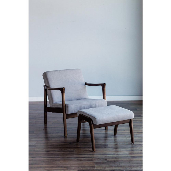 Zephyr Lounge Chair - Contemporary Comfort & Style | Medium Brown Wooden Frame & Light Gray Upholstery